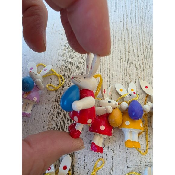 Vintage wooden Easter egg rabbit ornament bunny tree spring Xmas decor - Picture 5 of 5